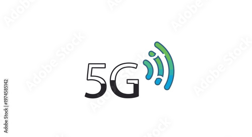 5 g technology illustration with radio waves symbol on white background