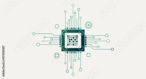 Abstract cpu chip design with graphic elements representing technology