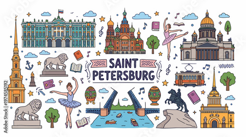 Saint Petersburg Landmark Collage - Doodle Art