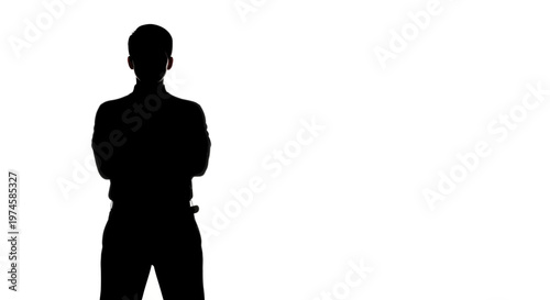 Silhouette of a confident businessman with arms crossed against a white background