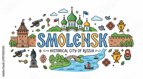 Smolensk Historical City of Russia Landmark Illustration