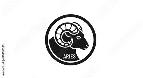 Aries zodiac sign illustration black silhouette of ram in a circle