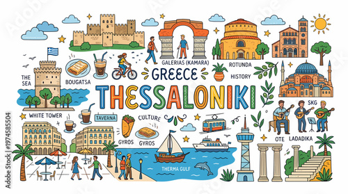 Thessaloniki Greece Travel Icons and Landmarks