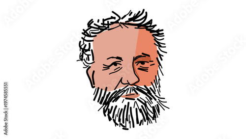Jules Verne  portrait, flat vector illustration