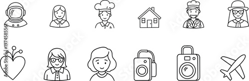 Collection of hand drawn icons professions objects and symbols