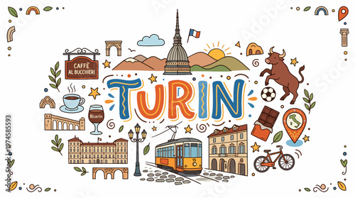 Turin Cityscape Doodle - Iconic Landmarks & Culture