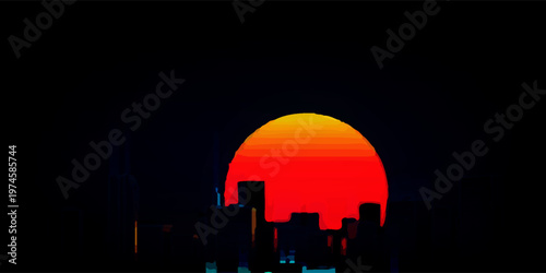 Retro background landscape 1980s style. Retro 80s Sci-Fi background city Landscape.Futuristic background retro wave eps 10