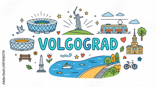 Volgograd City Landmarks and Attractions Illustration
