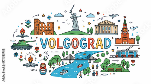 Volgograd Cityscape Collage - Landmarks, Russia
