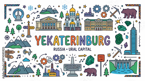 Yekaterinburg Russia Ural Capital City Doodle Art