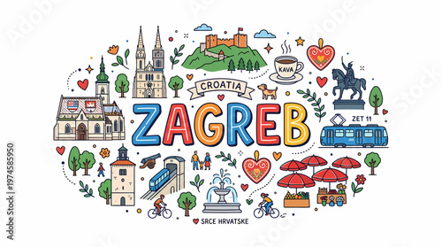 Zagreb Croatia Cityscape Vector Illustration - Landmarks & Lifestyle