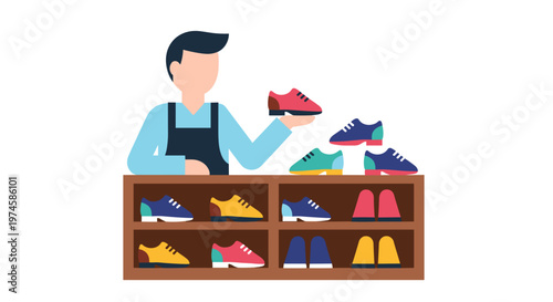 Man holding shoe in store.
