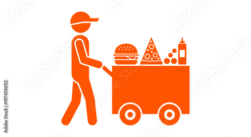 Man pushing food cart.