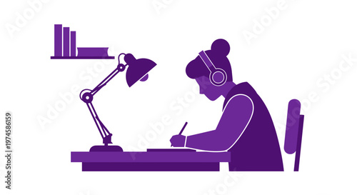 Woman sitting at desk working.