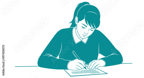 Woman writing on a notebook.