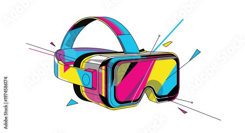 Colorful vector illustration of a virtual reality headset on white background