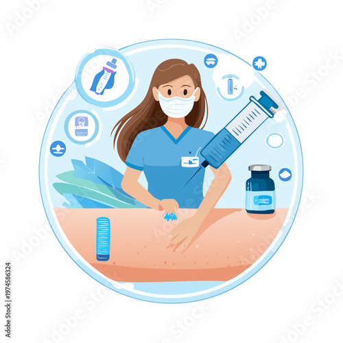 Nurse administering vaccine to patient with syringe public health healthcare