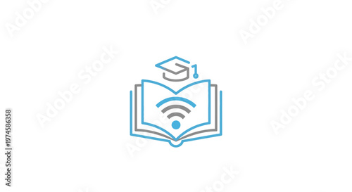 Educational book with academic hat and wi fi symbol graphic design