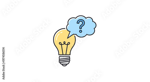 Illustrated light bulb with question mark symbol concept for ideas
