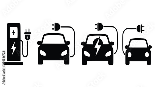 Electric vehicle charging station with cars receiving power, illustrating eco-friendly transportation solutions and modern automotive technology