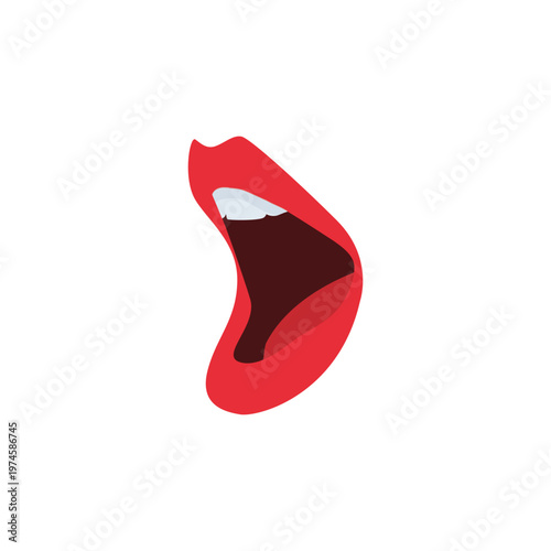 Female open mouth speaking, front view, flat vector isolated on white.