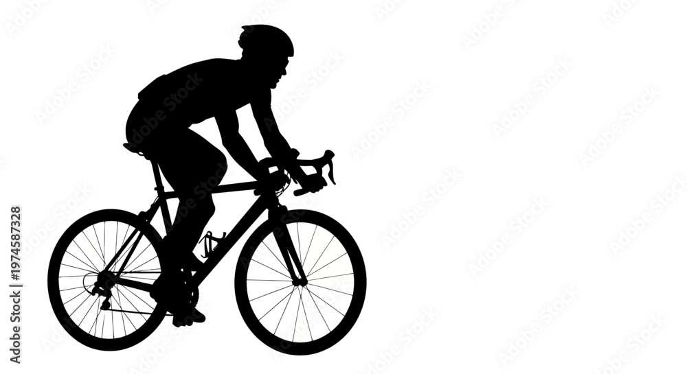 Fototapeta premium Silhouette of a cyclist on a road bike, racing on a white background