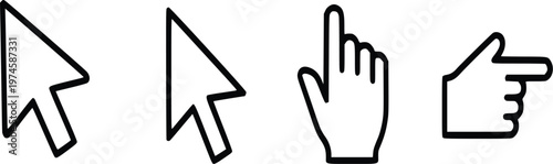 Computer mouse cursor icons and hand pointer symbols for user interface navigation
