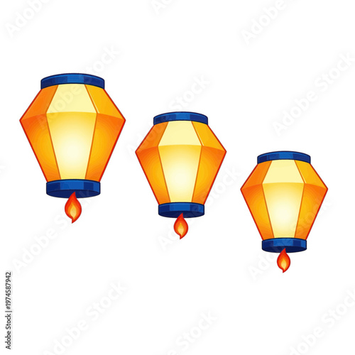 Floating Paper Lantern Vector Icon with Flames