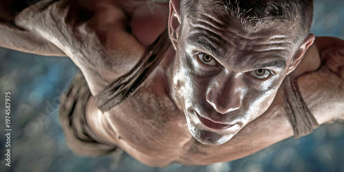 portrait of a young man flying, ai generated.