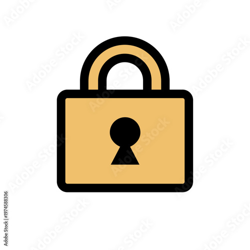 シンプルセキュリティアイコンシリーズ – 閉じた鍵アイコン 太線フラットゴールド