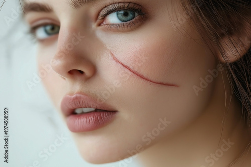 a Young Woman with a Linear Facial Scar on Her Cheek