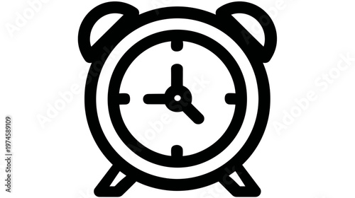 Simple black outline alarm clock icon representing time, schedule, deadlines, alert, wake-up, and urgency.