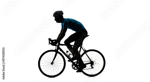 Silhouette of a cyclist in motion on a white background, dynamic sports photography