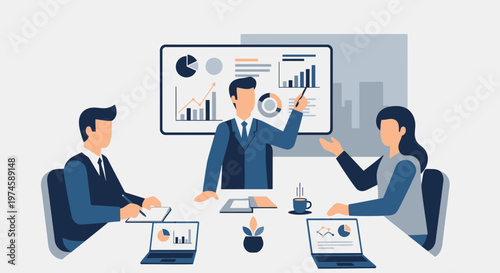 Corporate Business Evaluation Discussion and Planning Session Illustration