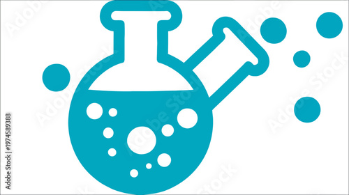 Chemistry laboratory glassware icon with bubbling liquid. Scientific experiment, research, education, and innovation concept.