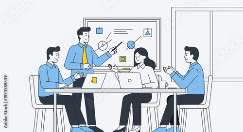 Minimal Flat Office Team Collaboration and Discussion Workshop Illustration