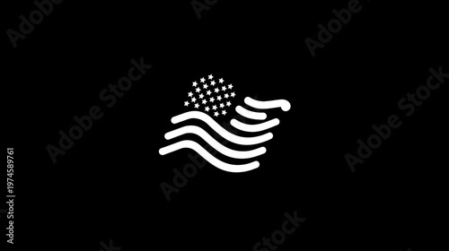 Minimalist abstract flag design line art on black background. Stylized patriotic symbol graphic element illustration.