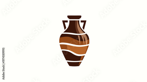 Stylized ceramic amphora illustration. Ancient pottery jar, traditional antique vessel with handles, isolated on white background.