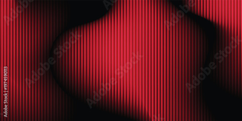 Elegant vibrant red vertical stripes dominate the frame, deep shadows curve across the scene with graceful motion, refined smooth lighting, creative background