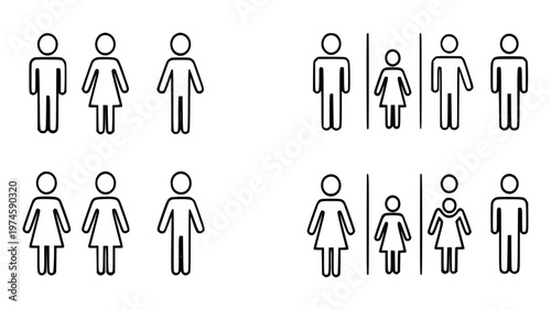Line icons of people for public restroom signs with gender symbols