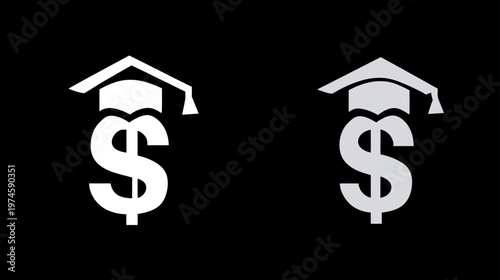 Investment in Education Icon: Dollar Sign with Graduation Cap for Tuition, Student Loans, Financial Aid, and College Costs