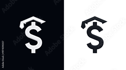 Creative Dollar Sign and Graduation Cap Icon for Financial Education, Investment, and Tuition Savings
