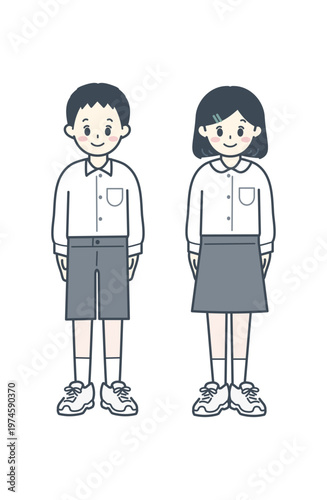 Elementary School Children Upper Grades Boys and Girls White Shirt Uniform Illustration