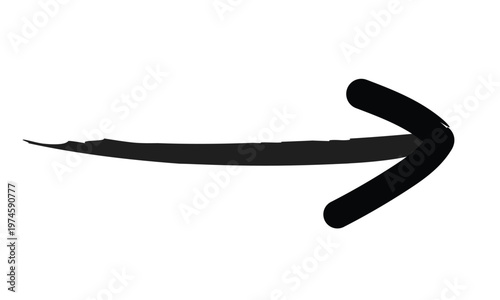 Simple black arrow drawn with brush stroke on transparent background.
