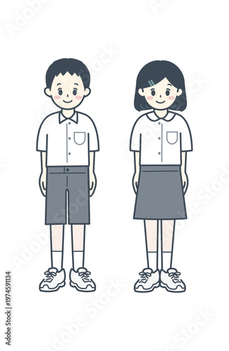 Elementary School Children Upper Grades White Shirt Uniform Boys and Girls Illustration