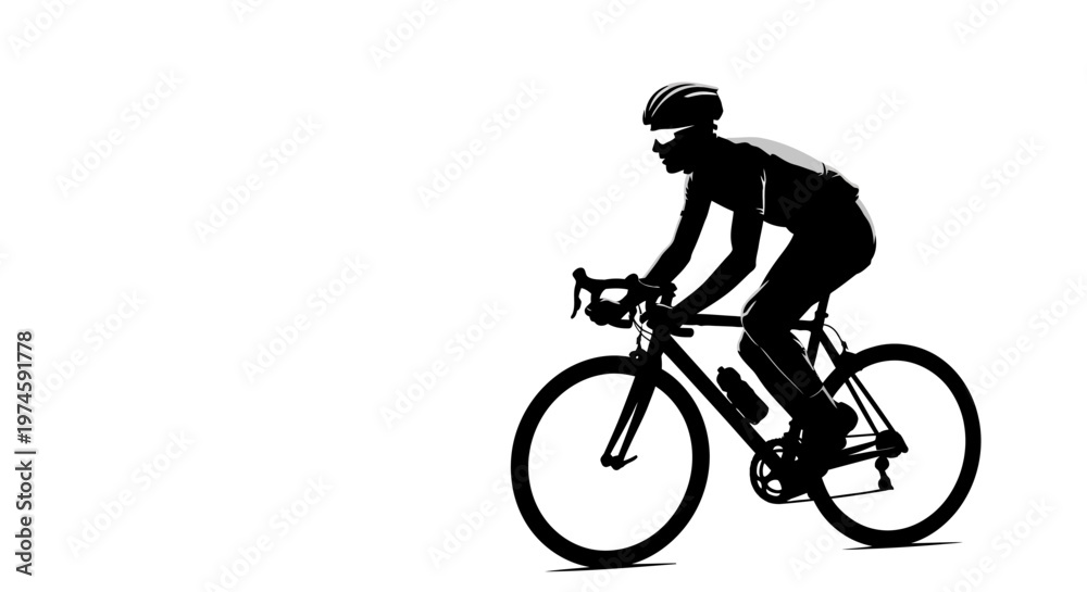 Obraz premium Silhouette of a cyclist on a road bike, racing, isolated on white background