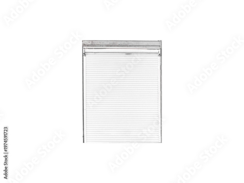 Closed white roller shutter door with frame is isolated