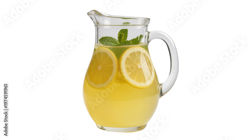 Φωτογραφία Glass pitcher filled with yellow lemonade lemon slices and mint leaves, isolated