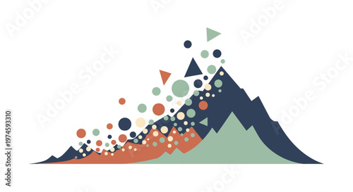 Colorful geometric mountain graphic design element.