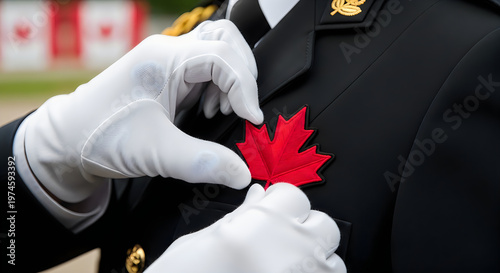 Canada day celebration rcmp officer with canadian maple leaf pin national pride